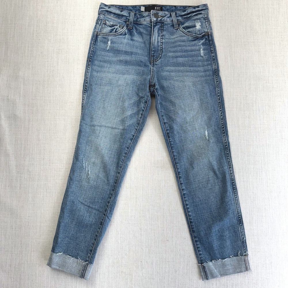 Kut from the Kloth Catherine Fab Ab Boyfriend Jeans Womens 2 Distresed Cuffed